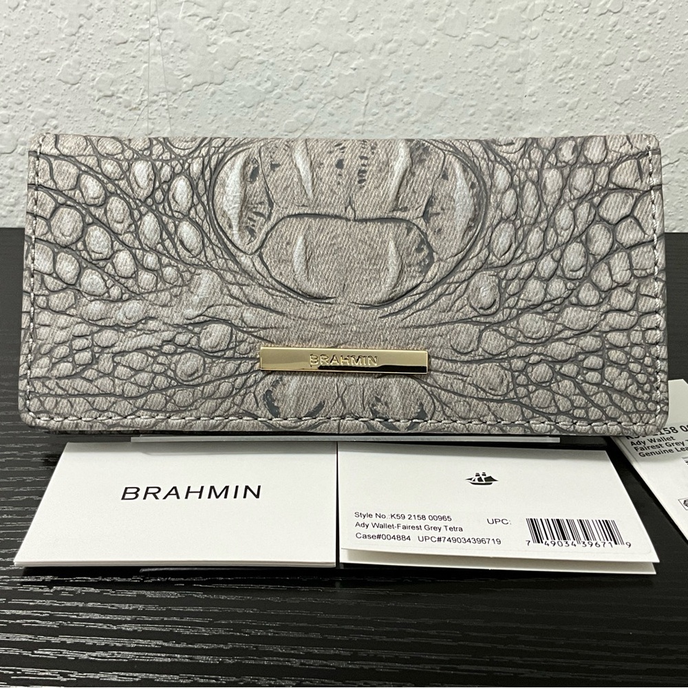 Brahmin Ady FAIREST GREY TETRA Slim Leather Wallet NWT